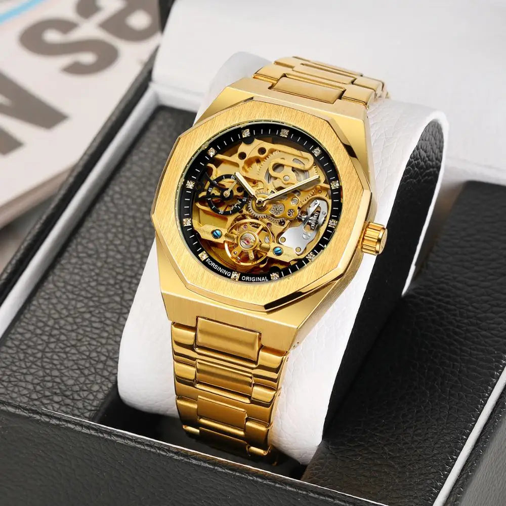 Luxury Automatic Watch 3D Diamond Skeleton Hollow Mens Wristwatches