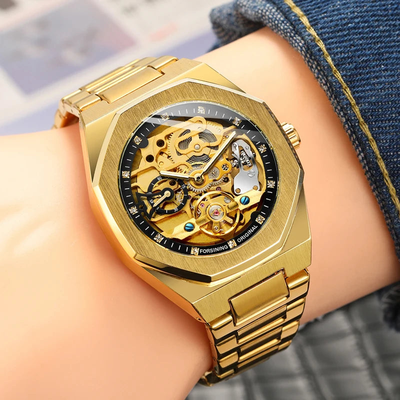 Luxury Automatic Watch 3D Diamond Skeleton Hollow Mens Wristwatches