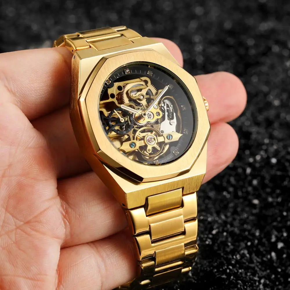 Luxury Automatic Watch 3D Diamond Skeleton Hollow Mens Wristwatches